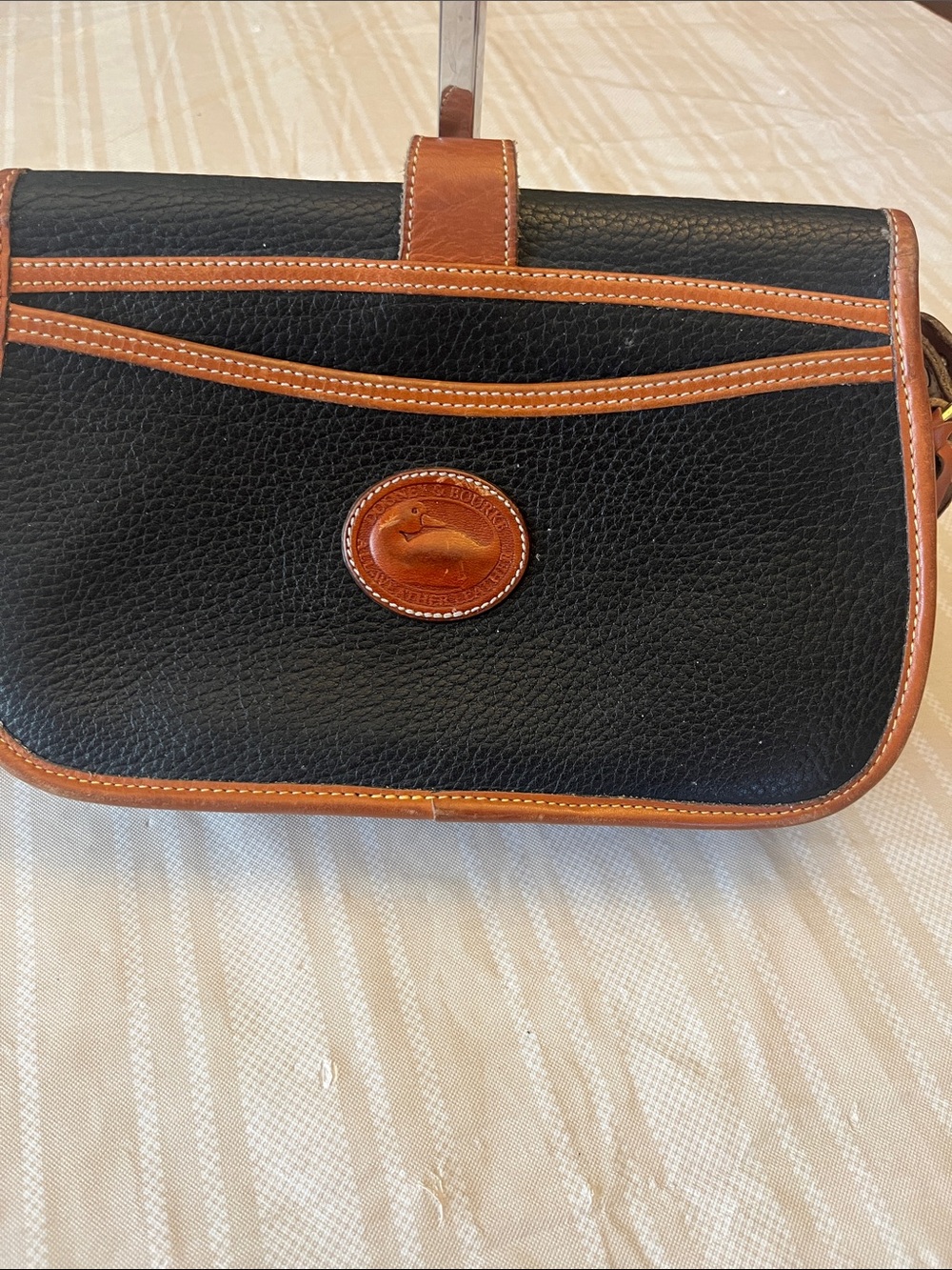 Dooney & Bourke Black Crossbody with Tan Leather Trim. - Picture 3 of 11